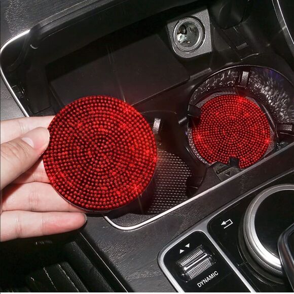 Accessories - Red Bling Rhinestone Car Coasters for Cup Holder 2 Pack